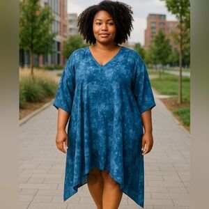 Suzanne Betro Blue Tye Dye V Neck Rayon Dress / Coverup Women’s Size 3X